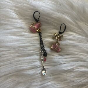 Betsey Johnson Pink Teapot & Spoon Asymmetrical Dangle Earrings